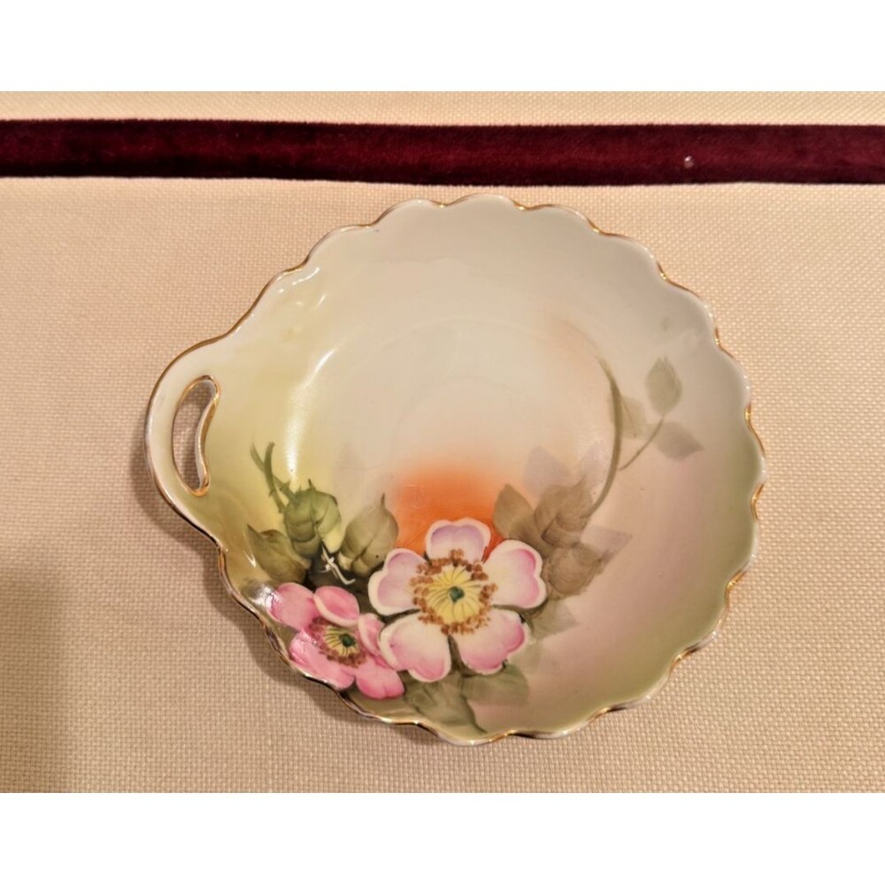 Vintage Noritake Japan Hand-Painted Plate with Roses and an Open Handle.
